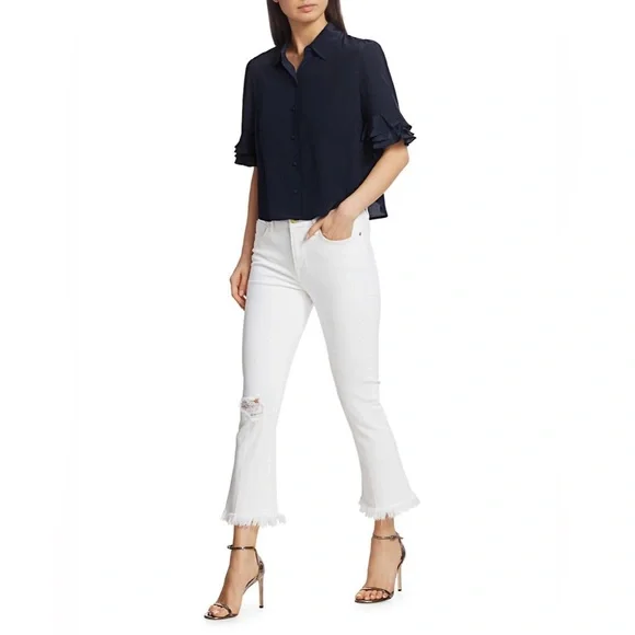 Frame “Le Crop Mid-Rise Mini Bootcut” Jeans in White | Size 23 - Picture 5 of 17